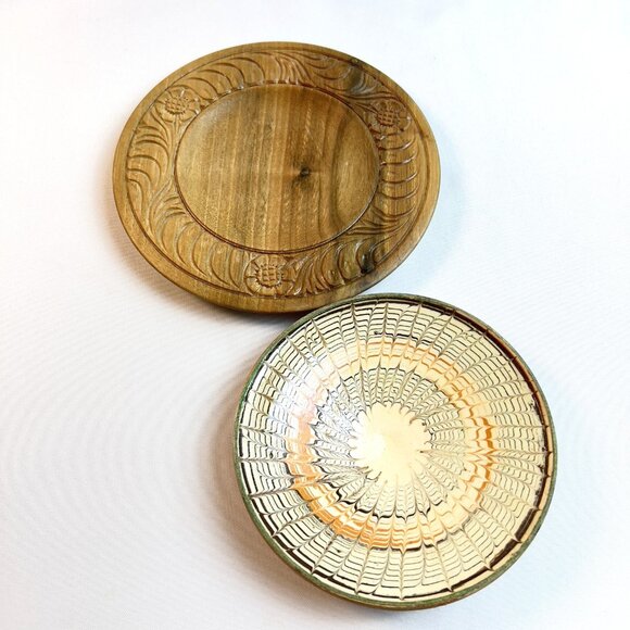 Handmade Hungarian Clay Bowl & Carved Wood Dish Set Authentic Juried Folk Art - Picture 3 of 9
